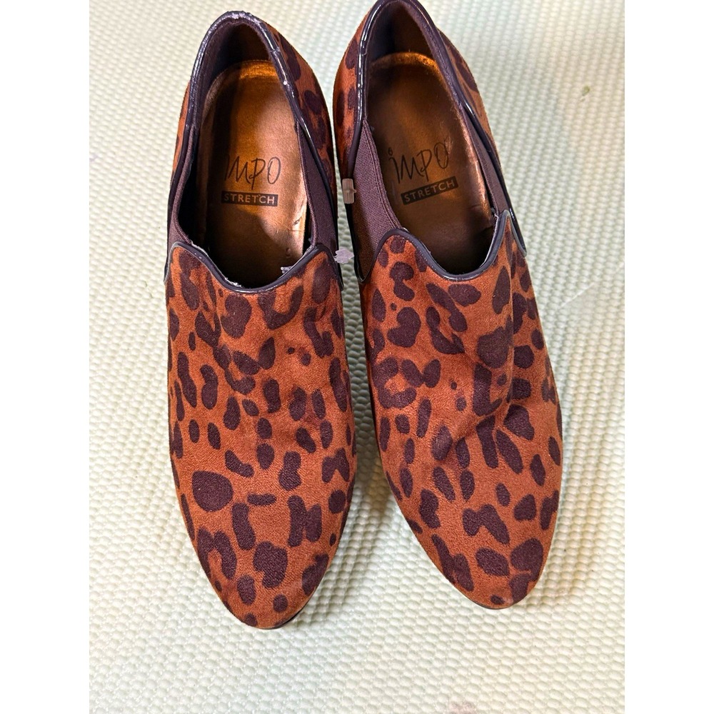 Impo Stretch Leopard Animal Print Pointed Toe Stiletto Pump Heels 6M Brown